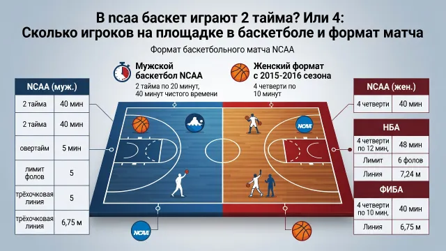 В ncaa баскет играют 2 тайма? Или 4: Сколько игроков на площадке в баскетболе и формат матча